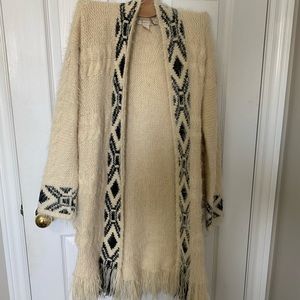 FOREVER 21 Long Cream & Black Cozy Cardigan Size Small